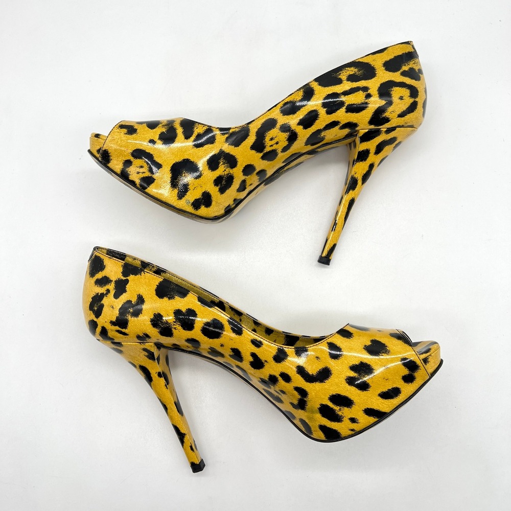DOLCE & GABBANA Yellow Leopard Peep Toe Platform Pump 9.5 Black Animal Stiletto - Picture 6 of 16